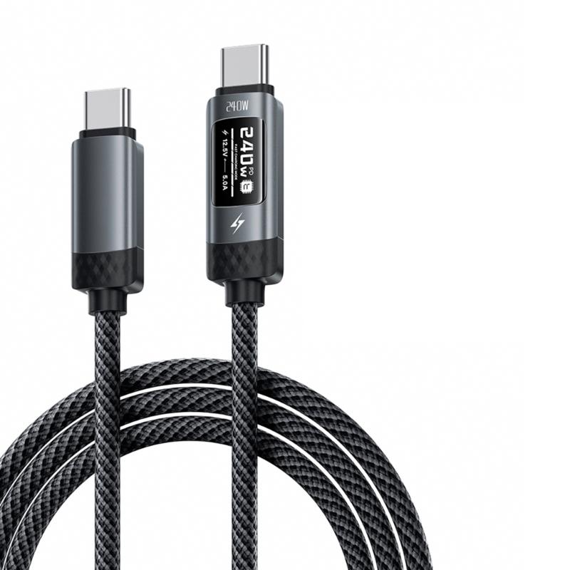 Цифровой дисплей USB C на USB C Зарядный кабель с поддержкой 240 Вт PD3.1 Быстрая зарядка для мониторинга в реальном времени и широкой совместимости с устройствами