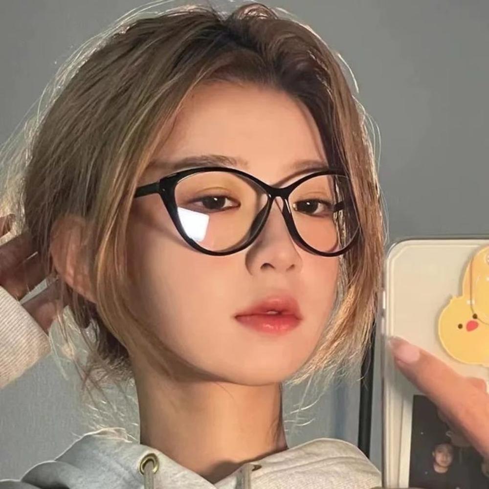 Spectacle Lens Power 0 To -400 Computer Eyeglasses Cat Eye Frame Finished Myopia Glasses Student