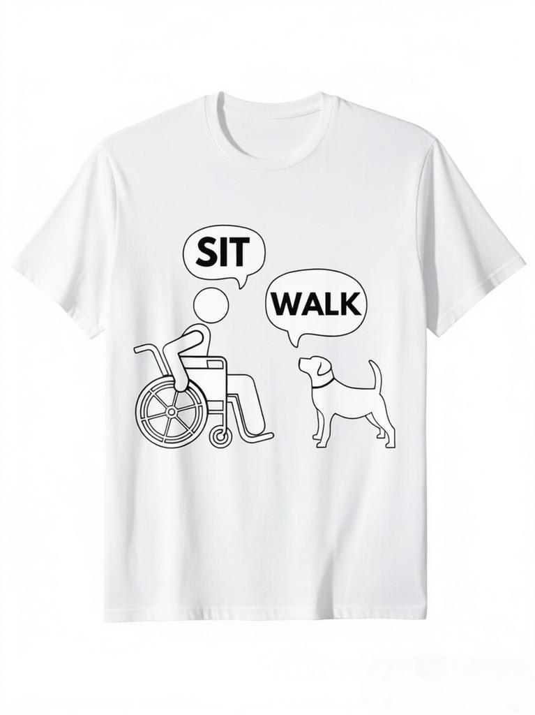 Funny Reverse Dog Comunisexd Cotton TShirt For Adults Kids Wheelchair User Walking Dog While Sitting Humorous Imaginative Design