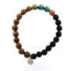 Stones and Minerals. Bracelet Malachite Beads from Congo + Unakite + Matte Black Onyx + Wood 8 Made In France.