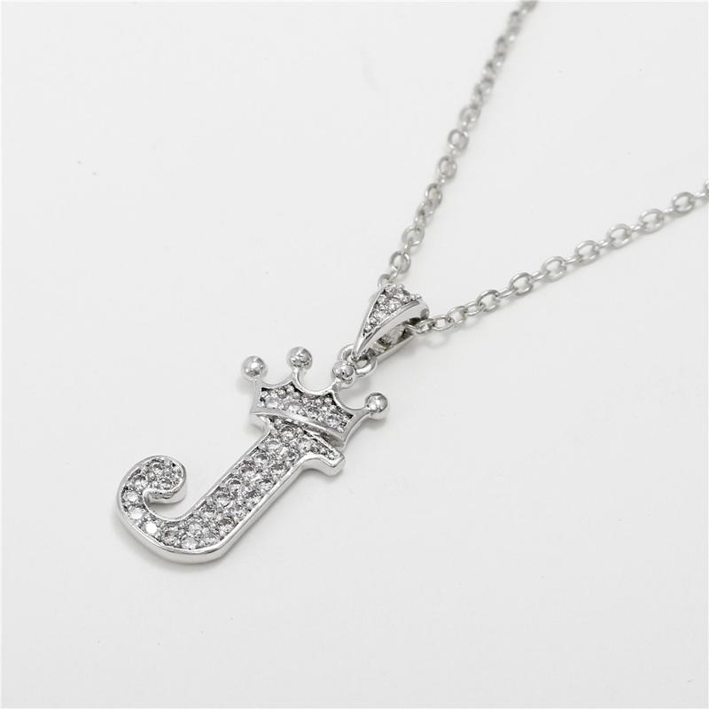 Unisex Fashion Crown A-Z Alphabet Pendant Vintage Chain Necklaces Hip-Hop Style Crystal Zircon Punk MIT