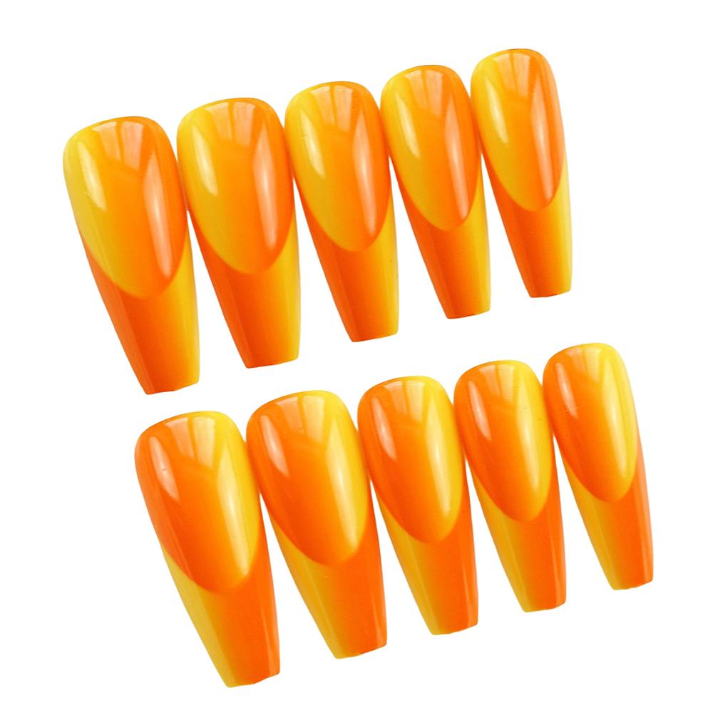 24pcs Long False Nail Orange Jade Style Removable Nail Solid Color for Lady Beauty Nail Makeup
