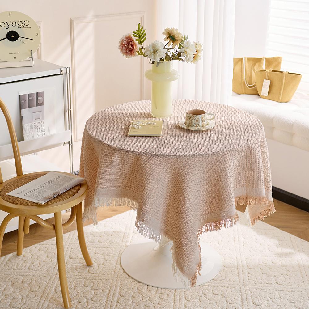 Creamy White Heavy Cotton Tablecloth Square Small/Fringed Table Cloth/Coffee Table Cloths/End Table Covers for Table Decoration