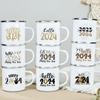Hello 2024 Print Mugs Fall New Year's Party Wine Mug Dessert Cocoa Coffee Cups Handle Enamel Cup Gift for Family Friends