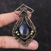 Голубой солнечный камень подвеска из медной проволоки, обернутая драгоценным камнем подвеска ручной работы, обернутая медной проволокой подвеска в подарок жене Голубой солнечный камень ювелирные изделия