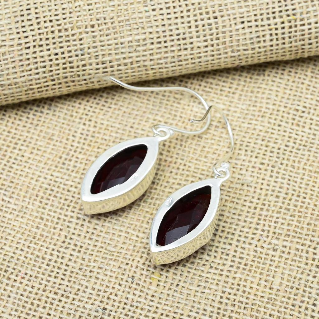 Red Garnet Gemstone Handmade 925 Sterling Silver Jewelry Gorgeous Earrings Gift For Love