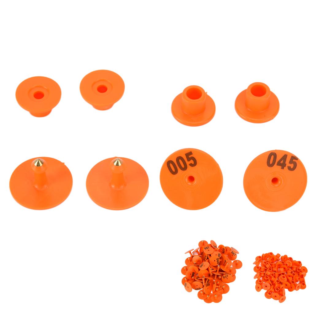 100 шт. ушных бирок для скота, анти-падение свиней, круглая ушная бирка с номером для лис, свиней, овец, оранжевого цвета