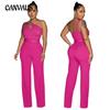 Женский новый модный однотонный комбинезон, облегающий, на одно плечо, с широкими штанинами, модели
