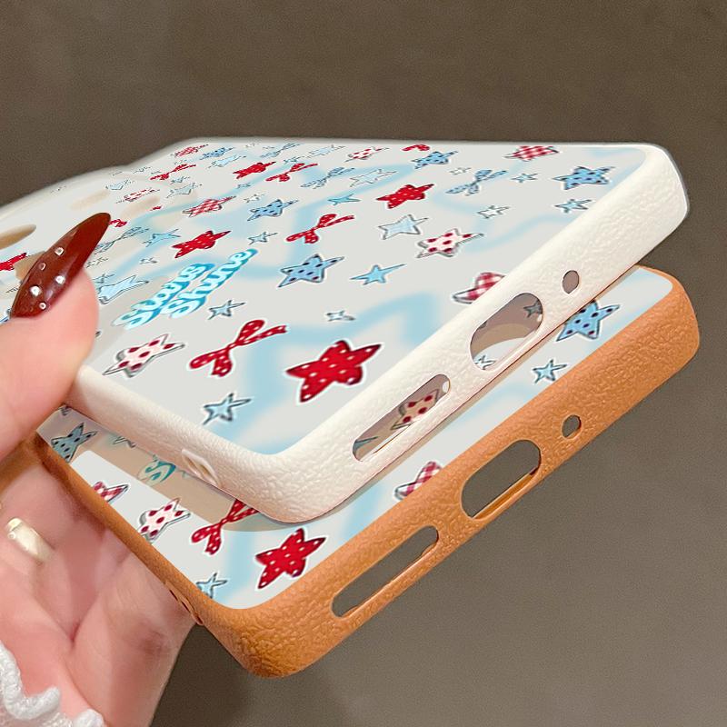 Чехол с узором из синих звезд и бантов для Xiaomi Redmi Note 14 13 Pro 5G 4G 12 11 Funda Xiaomi 14T 13T 11T Pro Силиконовая крышка с текстурой кожи