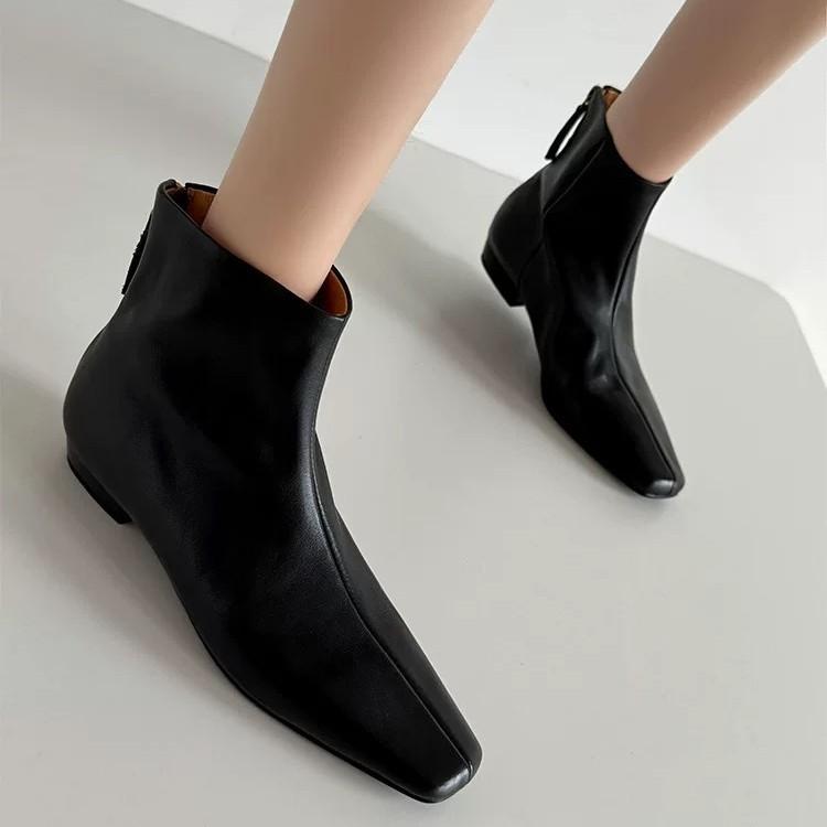 Французский простой стиль квадратный носок маленькие ботильоны на плоской подошве тонкие ботинки задняя молния короткие ботинки женские осень и зима новые универсальные ботинки Мартин