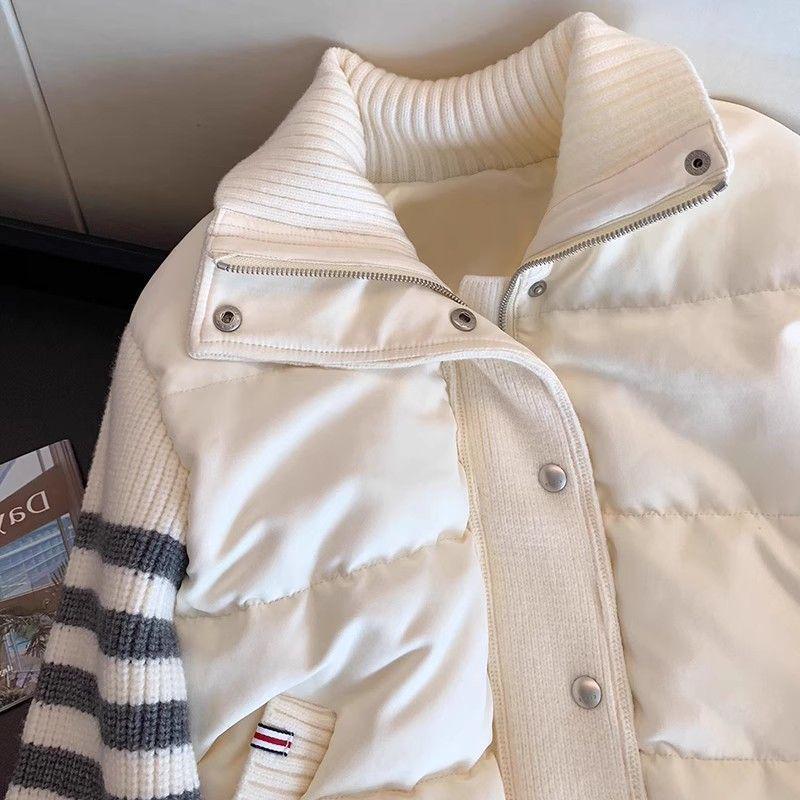 2025 Women's Fashionable Quilted Knit Patchwork Jacket - Lightweight, Warm Cotton-padded Coat with Stand Collar for Spring, Autumn, and Winter