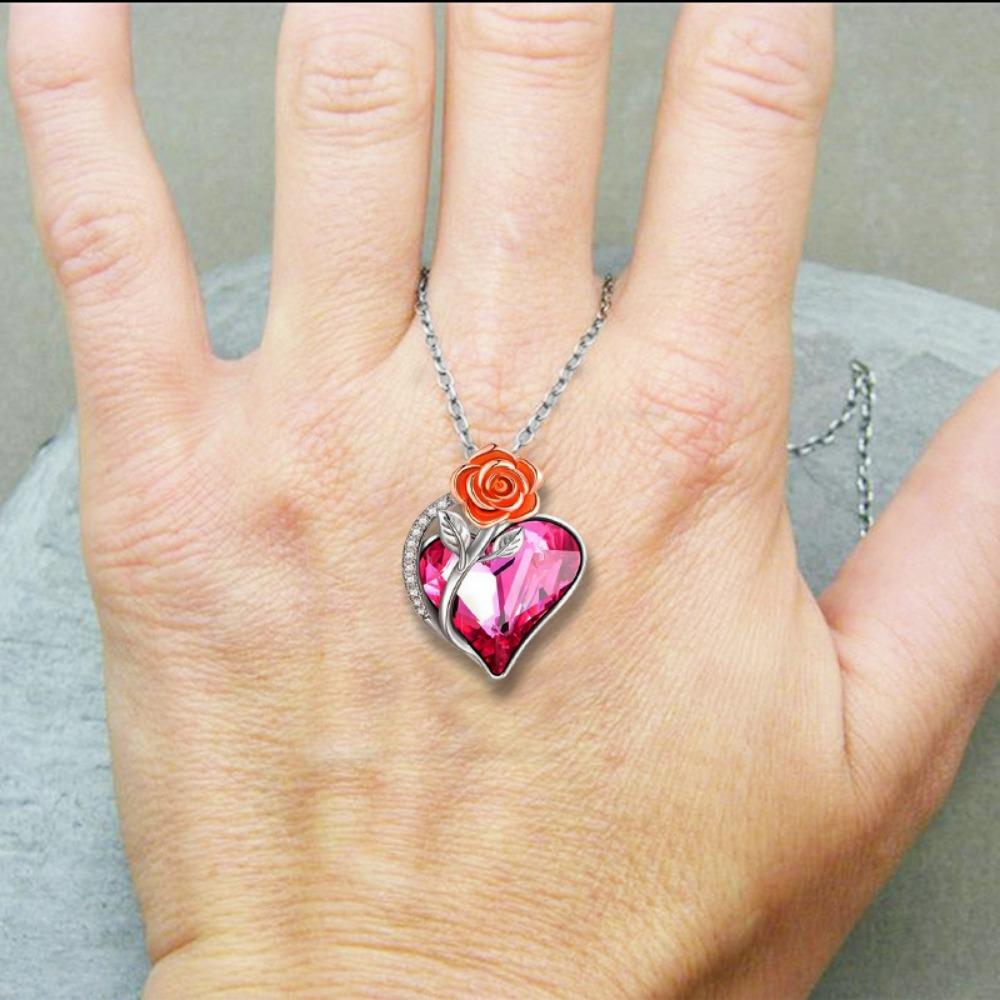 Ожерелье с подвеской в ​​виде розы в форме сердца, женский ювелирный подарок