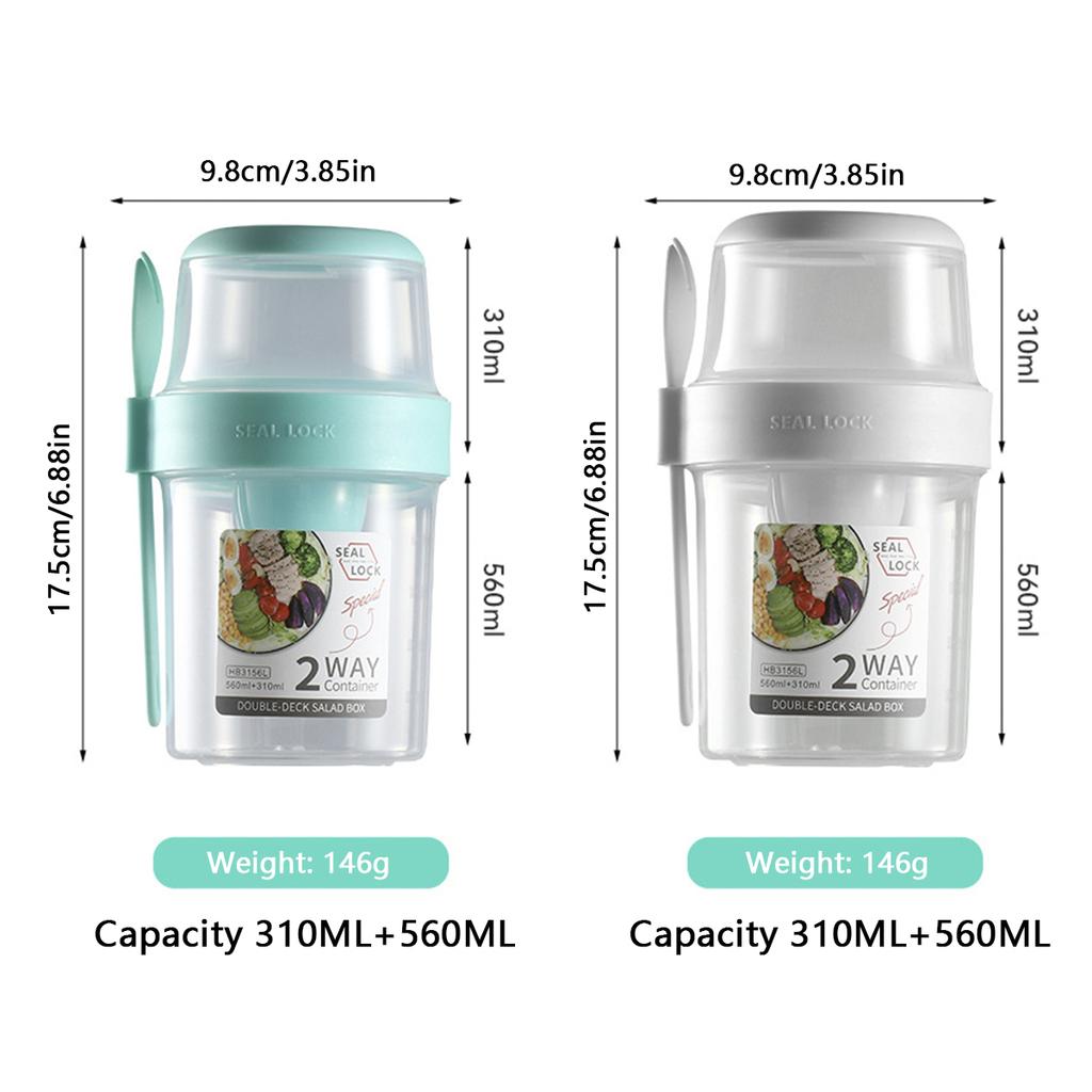 Overnight Oats Container 2-Tier Breakfast On the Go Cups with Lid and Spoon Portable Yogurt Oatmeal Container Jar for Students