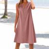 Женское хлопковое и льняное платье, летнее, без рукавов, удобное, дорожная, пляжная одежда, модная, весенняя и летняя, одежда для отдыха