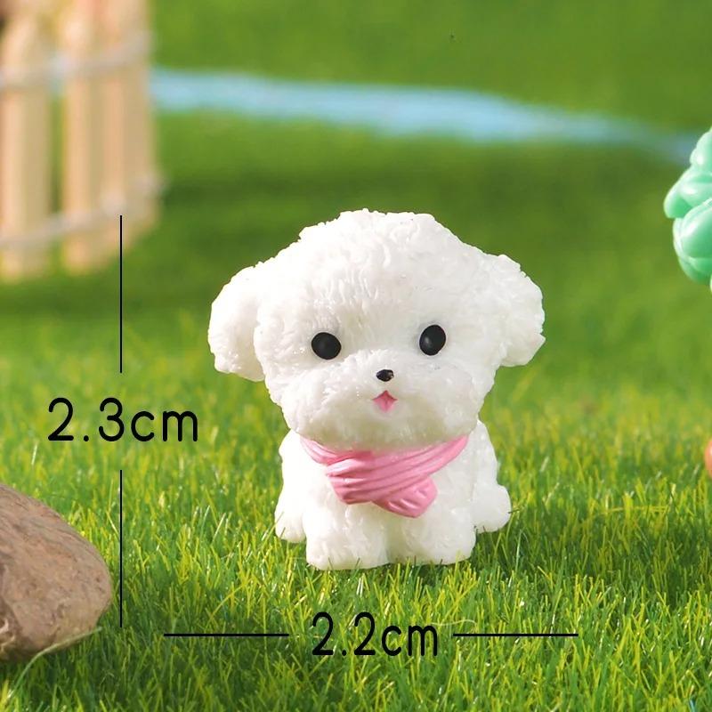 3 Pcs Cute Cartoon Bib Puppy Mini Resin Figurines Garden Moss Miniature Landscape DIY Ornament Car Desktop Dog Animal Decorations