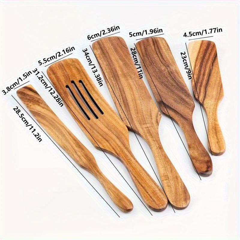 5pcs/set Premium Wooden Spatula Set, Durable Kitchen Cooking Utensils, Stylish Handcrafted Solid Wood Turner and Spoons, Cookware Needs Kitchen Stuff