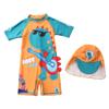 Toddler Boys Rashguard Short Sleeve One-Piece Swimsuit Cute Cartoon Dinosaur Rash Guard with Sun Hat UPF 50+ Sun Protection 1-7T