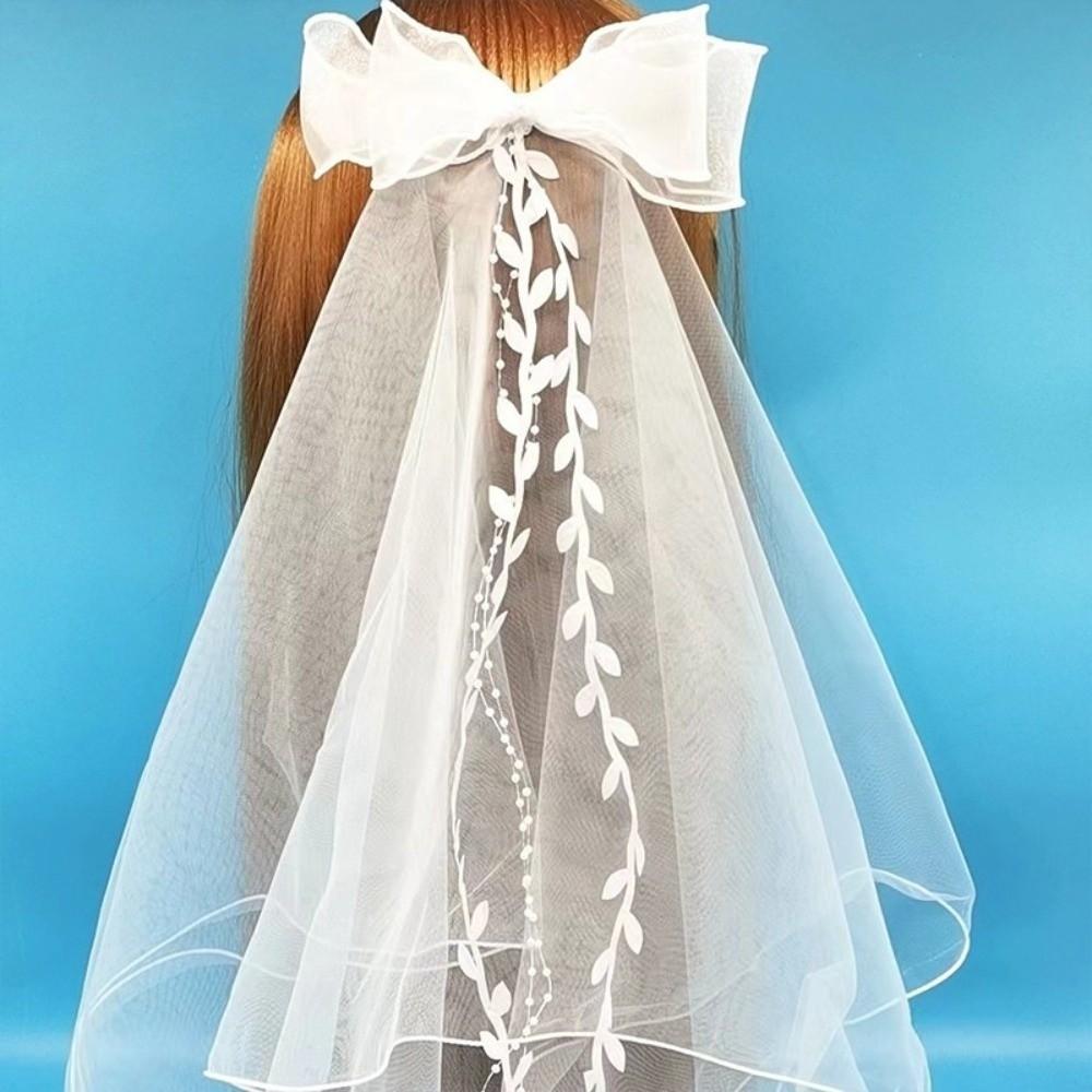 Polyester Bow Veil Hair Hoop Mesh Bridal Tulle Portable Girls Head Gauze  Birthday Headdress