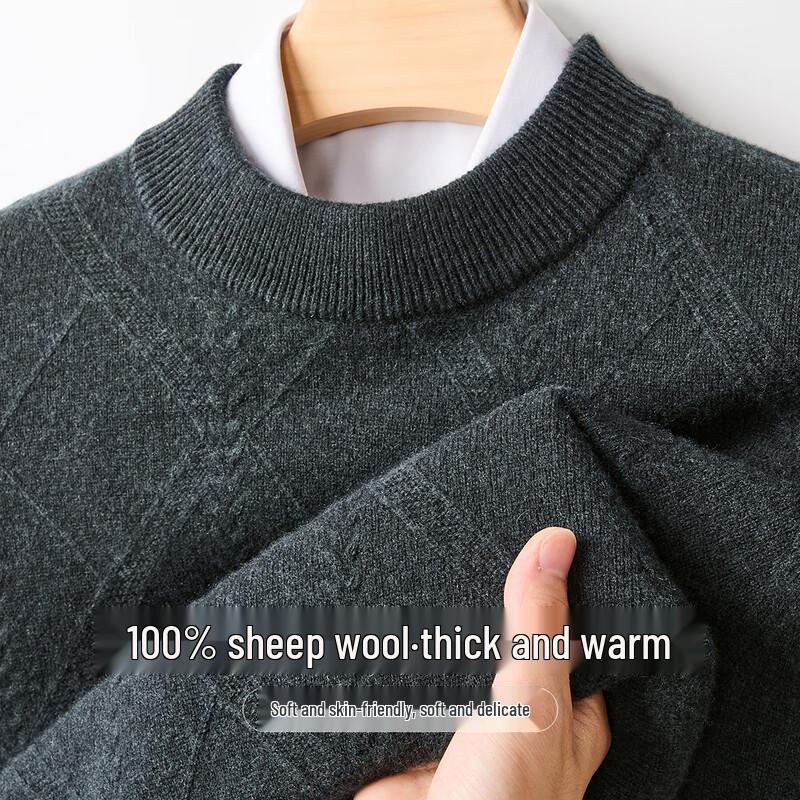 Jinjuan Men's 100% Wool Round Neck Thick Warm Sweater