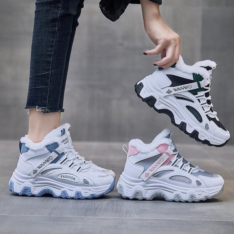 Женские повседневные кроссовки, нескользящие, удобные, спортивная обувь, женская зимняя обувь на открытом воздухе, вулканизированная обувь, женские флисовые кроссовки для ходьбы