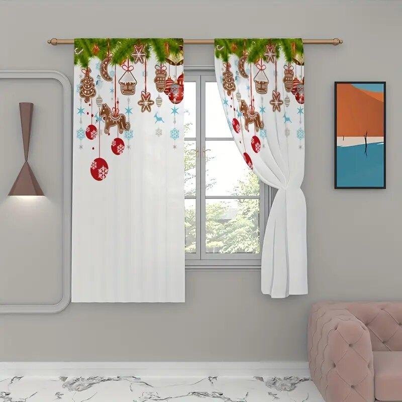 2pcs -Christmas decorations, Christmas trees, Christmas snowflakes print curtains, pole bag curtains, home decoration,