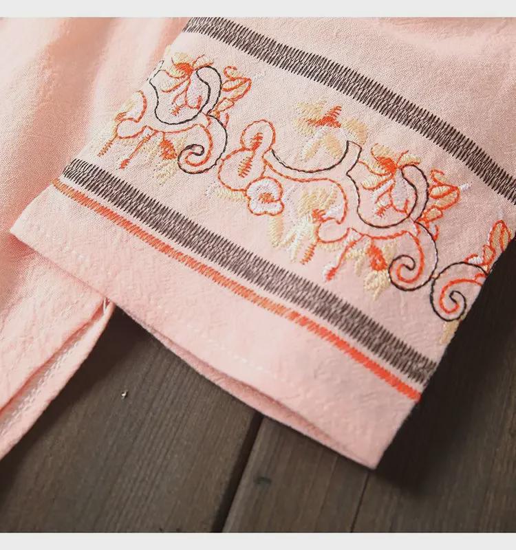 Женская свободная рубашка-пуловер из хлопка и льна с вышивкой в китайском стиле и шнуровкой – Верх платья для чайной вечеринки весна/лето