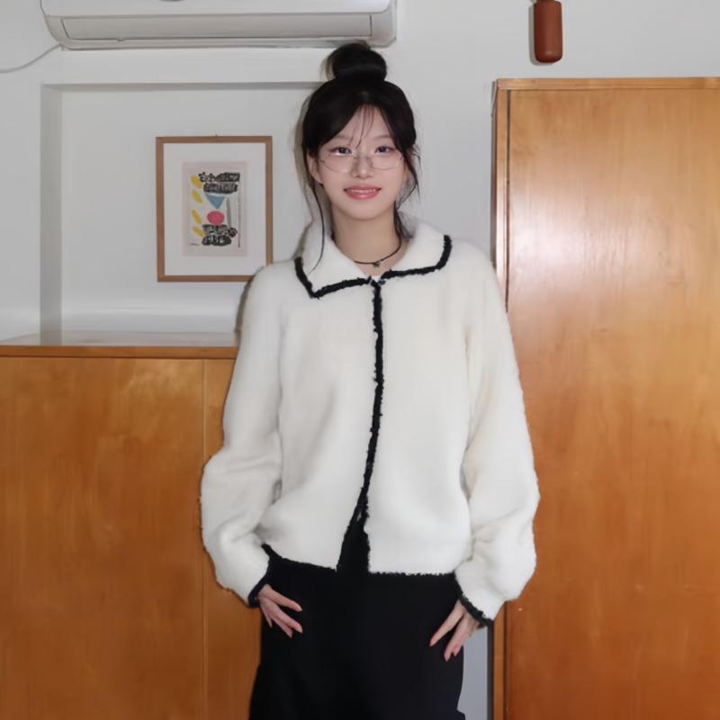 Осень и Зима Элегантный Свободный Повседневный Кардиган Свитер Новый Женский Ретро Вязаный Жакет Простой Контрастный Цвет Лацкан Стиль Одежда