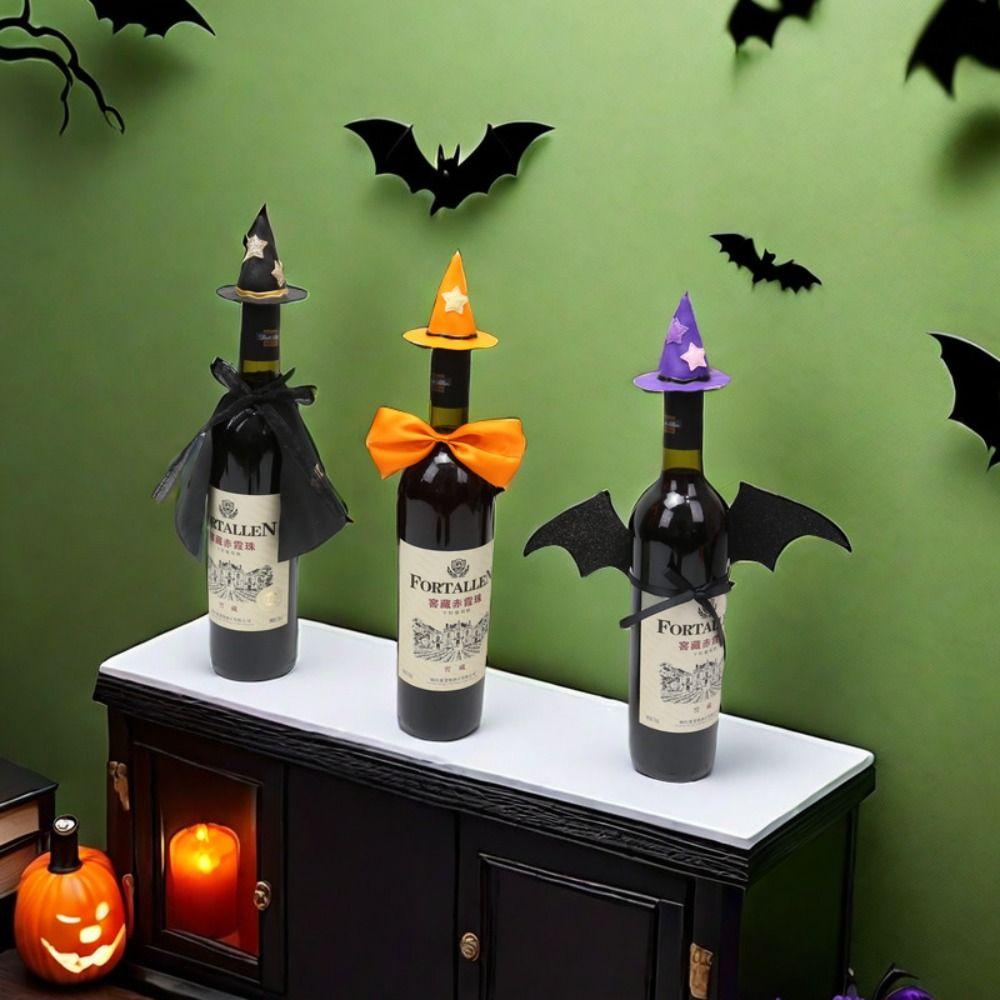 6pcs Mini Bottle Witch Hat Handmade Wine Bottle Covers  Table Centerpiece