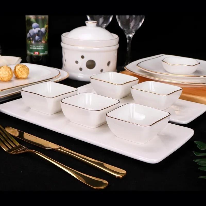 Керамическая тарелка для приправ Nordic Gold Edge Square Small Plate Фарфоровая тарелка для макания Домашняя тарелка Кухонные принадлежности Посуда