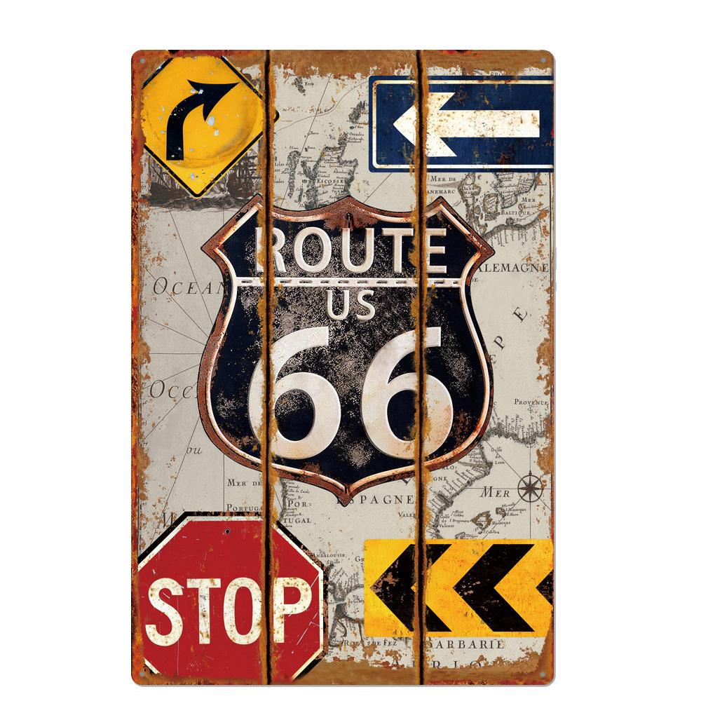 Винтажная табличка Route 66 США, металлическая жестяная пластина, для бара, паба, клуба, мужской берлоги, настенное украшение, табличка, ретро-постер, декор для дома, 30x20 см