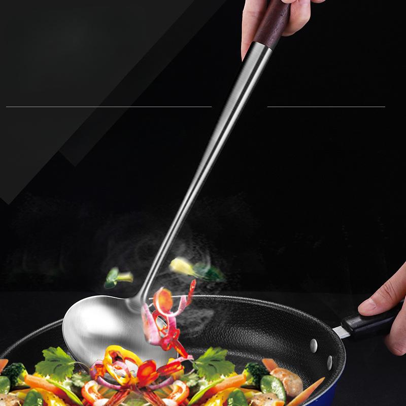 304 Stainless Steel Spatula Add Wooden Handle Stir -fry Kitchen Spoon Spoon Kitchen Supplies Kitchen Utensils
