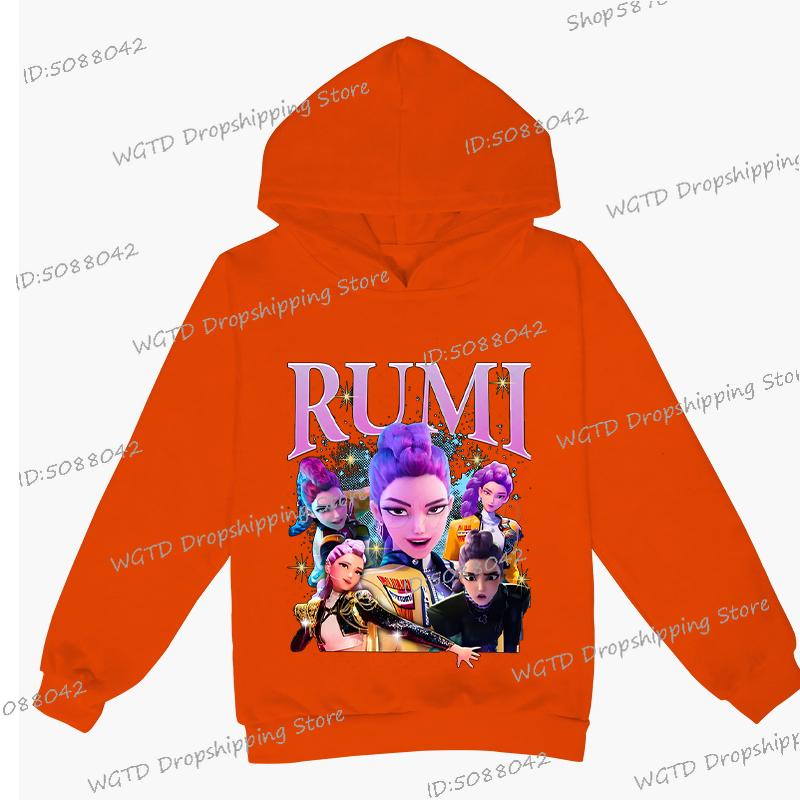 Худи с принтом Rumi из K-pop Demon Hunters для девочек-подростков, мальчиков, повседневное худи с длинным рукавом и капюшоном, в стиле хип-хоп, корейское аниме, худи Y2K для детей