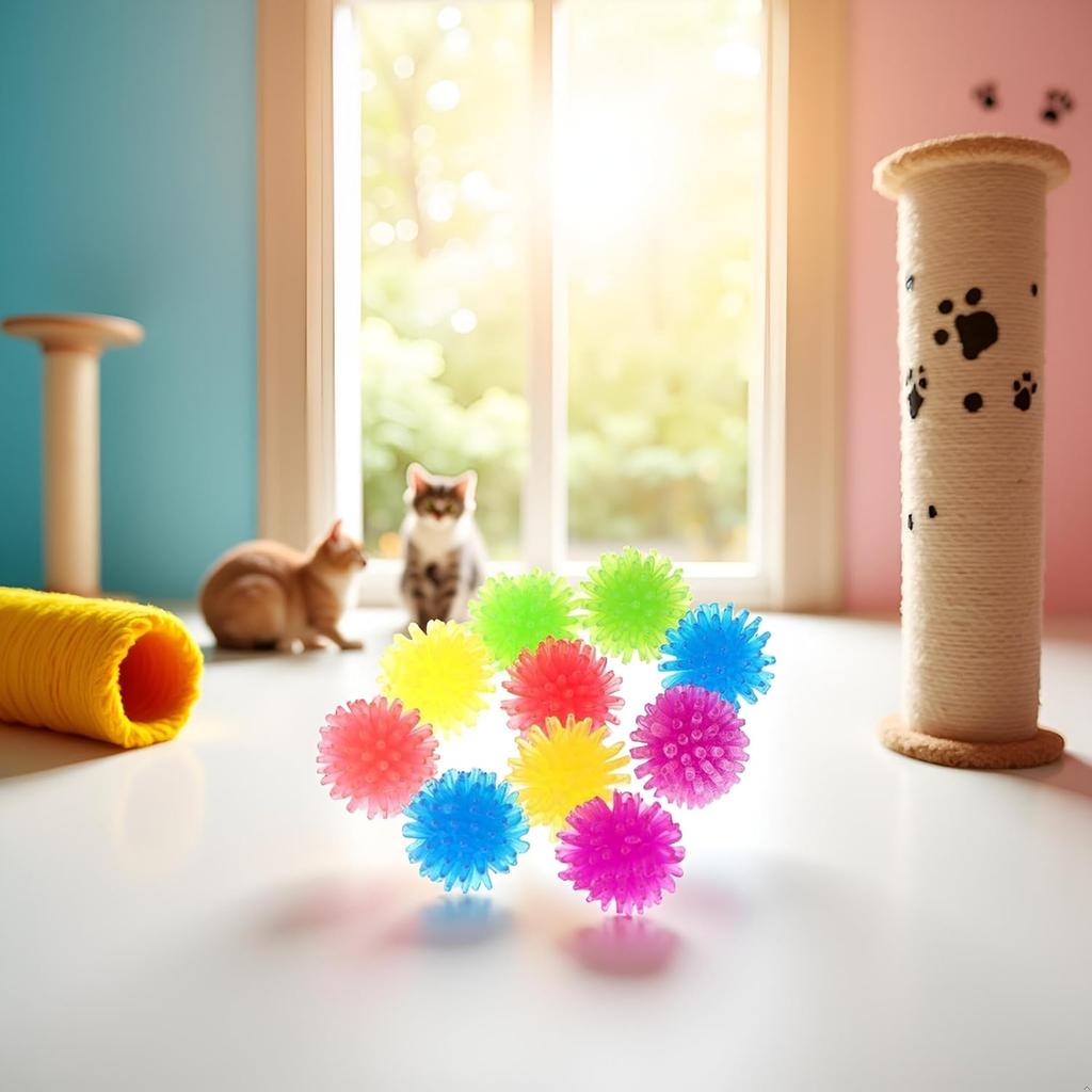 JJLFresheners 10Pcs Cute Funny Cats Toys Arbutus Balls Stretch Plush Ball Cat Toy Ball Creative Colorful Interactive Cat Soft Spiky Cats Chew Toys