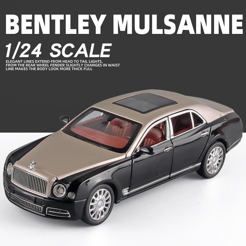Diecast 1/24 Scale Bentley Mulsanne Alloy Model Car Collection Vehicle Simulation Sound & Light Metal Toy Car Toy for Kids Gift
