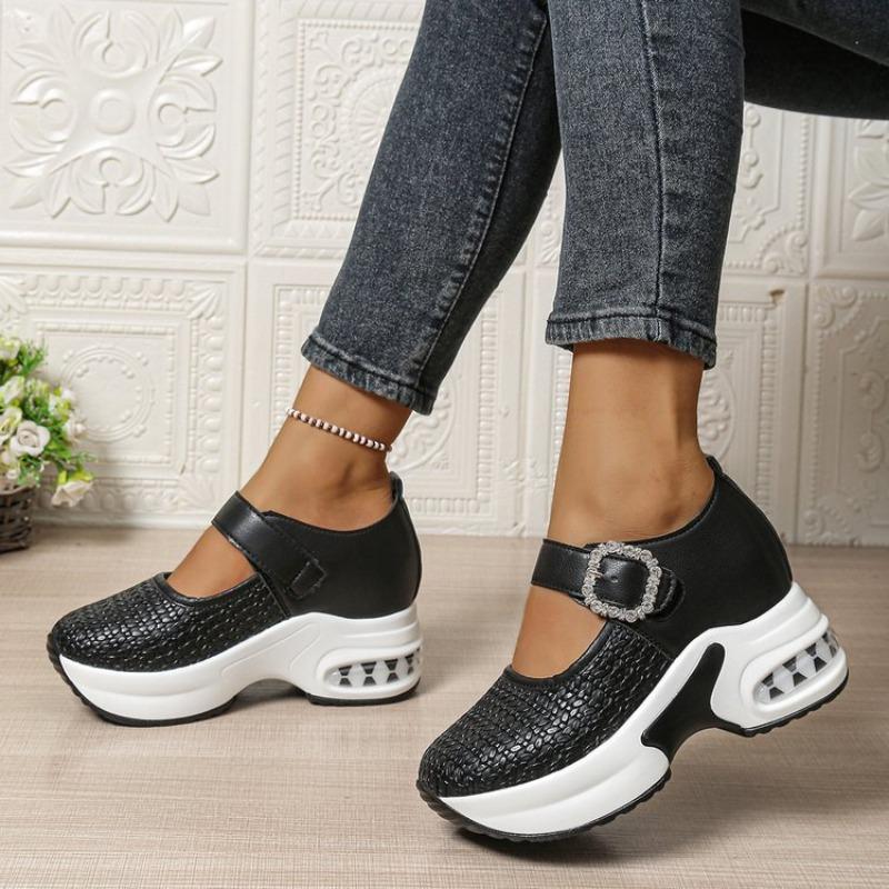 Женские туфли-слипоны большого размера на платформе с отделкой стразами, новинка осени, европейско-американский стиль, туфли-клинья с ремешком и пряжкой