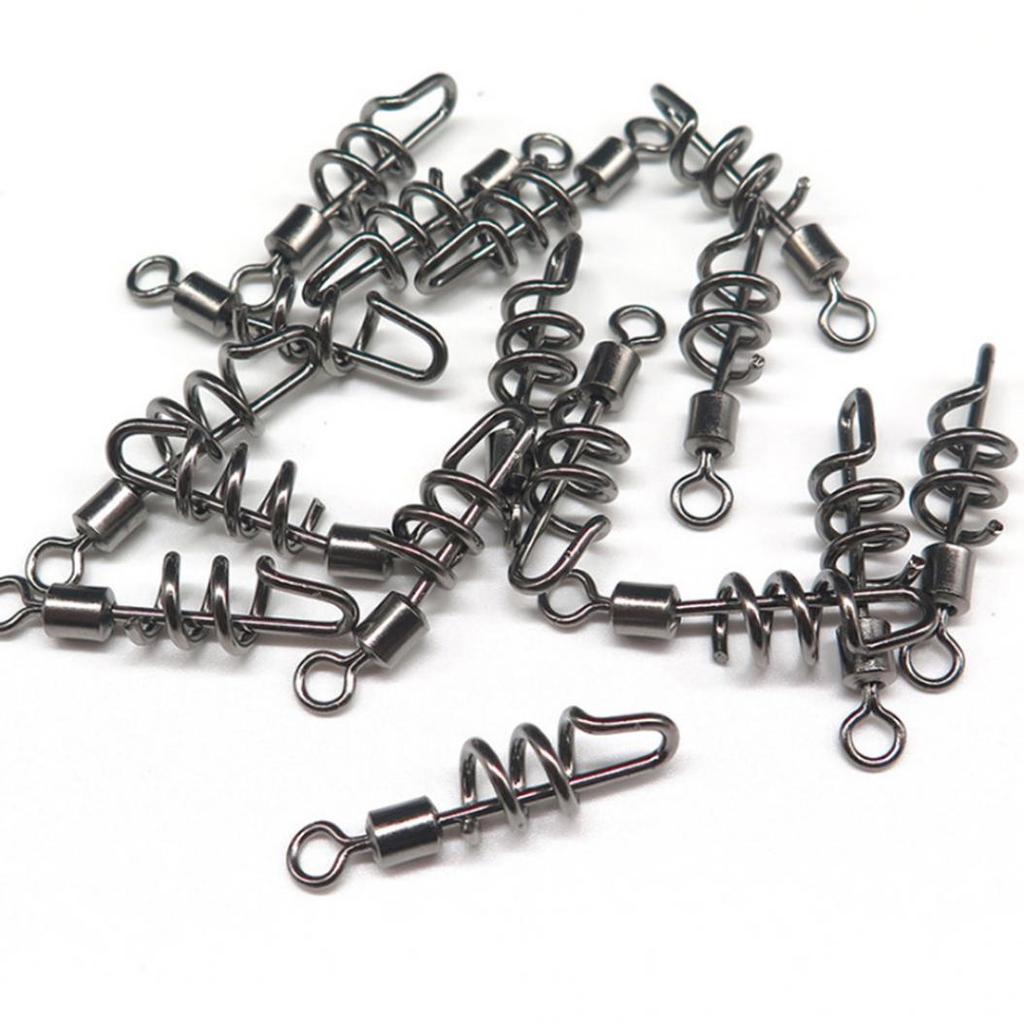 10Pcs Fishing Hooks Snap Swirl Connectors Rolling Rings Wire Leader Swivels