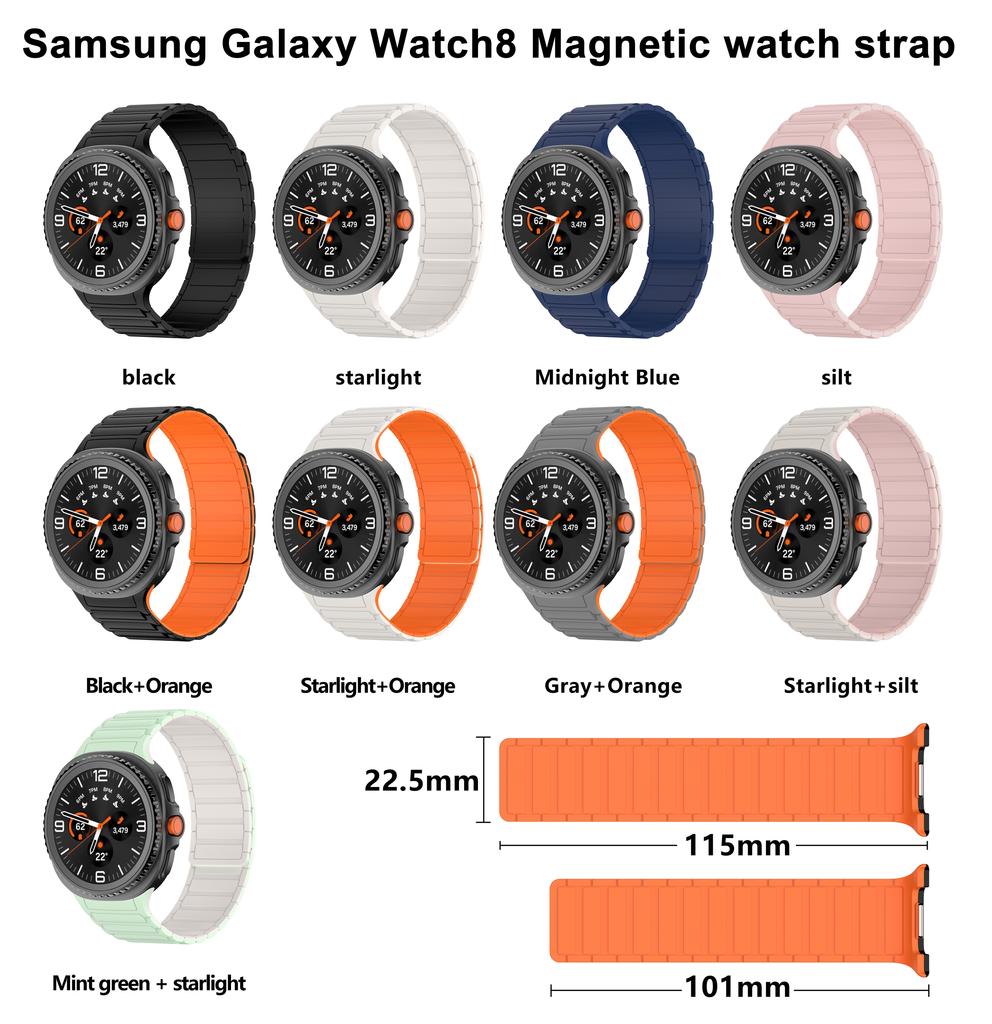 Магнитный ремешок для Samsung Galaxy Watch 8 44 мм 40 мм Classic 46 мм Силиконовый спортивный браслет Для Samsung Watch 8 Ремешок Correa