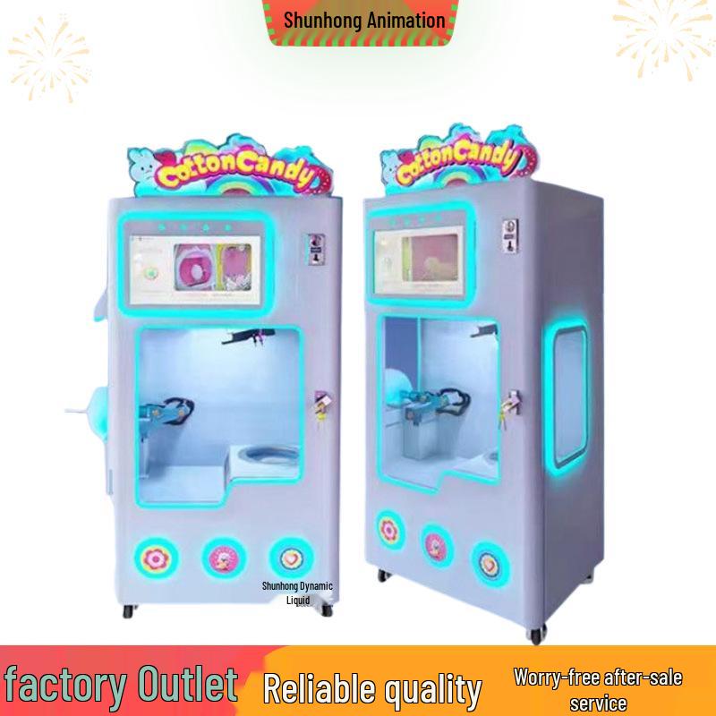 Automated Cotton Candy Machine: 60-Color Vending with Cash/Card Payment.