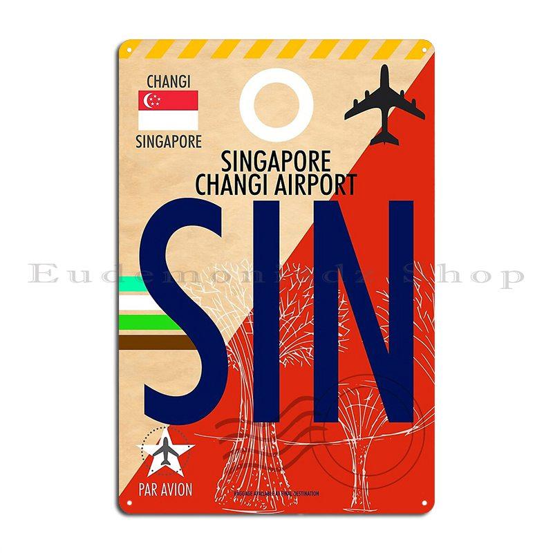 Sin Singapore Changi Airport Luggage Tag Baggage Tag Airport Code Changi Sangapore Metal Plaque Living Room Tin Sign Poster