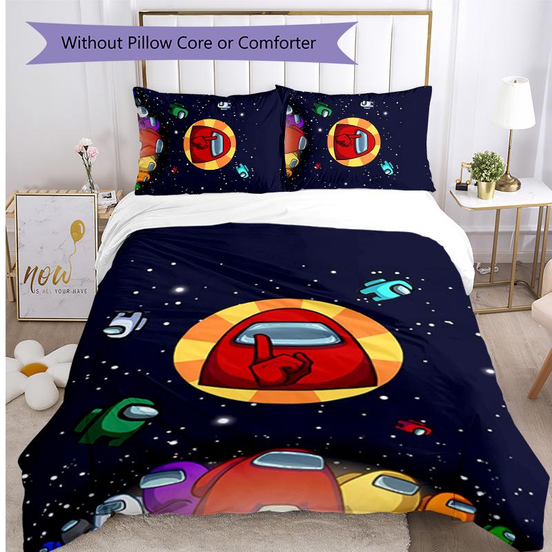 among us Printed 3PCS Bedding Set Soft Breathable Duvet Cover Pillowcases Set Washable Bedroom Decor Home Gift