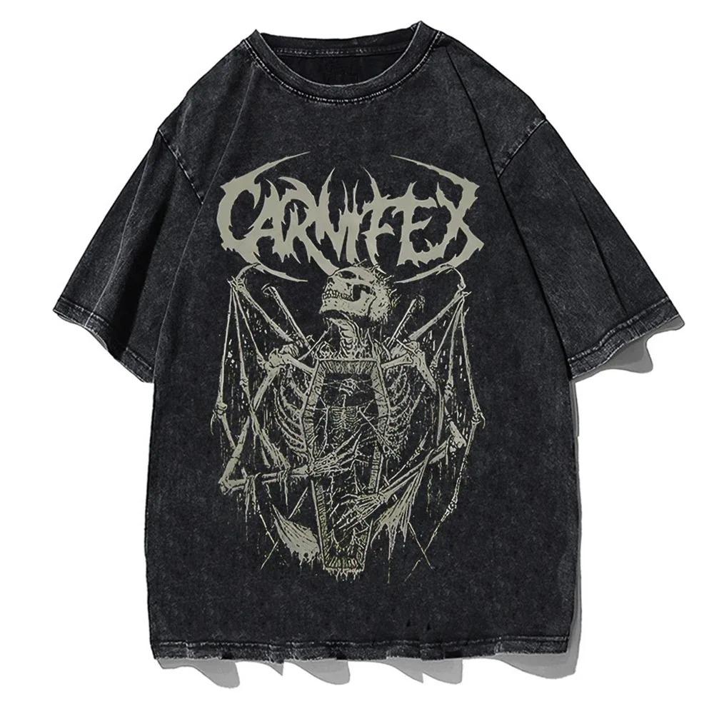 Готические футболки больших размеров Y2k Washed Retro T Shirt Skull Letter Print T Shirts Loose Casual Short Sleeves Shirt for Men Women