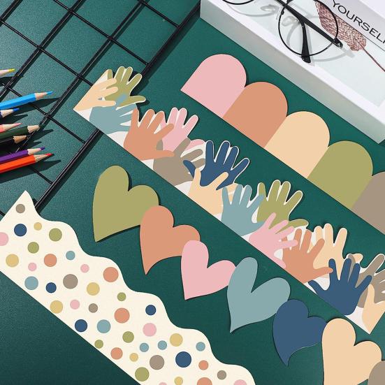 80Pcs Boho Bulletin Board Border Love Heart Hand Dot Semi-circle Waterproof Self-adhesive DIY Back To School Classroom Chalkboard