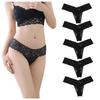 VATEIS Thong Beautiful Hides Stretch Women's All-Lace Panties, Sexy, Butt, Show-Through Outerwear, Low-Rise, Sheer, Lace, Black, 5-Pack (LL Size)