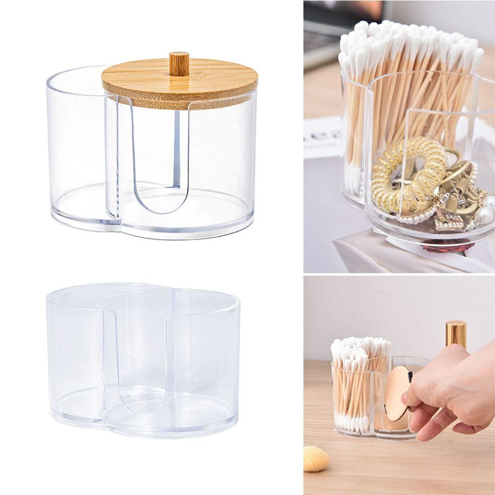 Transparent Acrylic Cotton Swab Box Powder Puff Storage Makeup Organizer Bathroom Organizer
