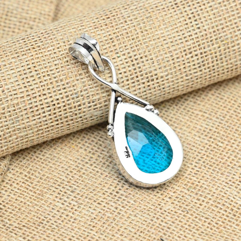 AAA+ Blue Topaz Gemstone Solid 925 Sterling Silver Jewelry Handmade Beautiful Pendant