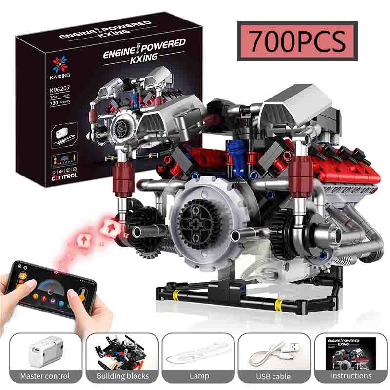 Конструктор Moc Электрический RC Новый Креативный Управление через Приложение Двигатель V8 Светодиодный Модель Строительные Блоки Детская Головоломка Игрушка Подарок на День Рождения