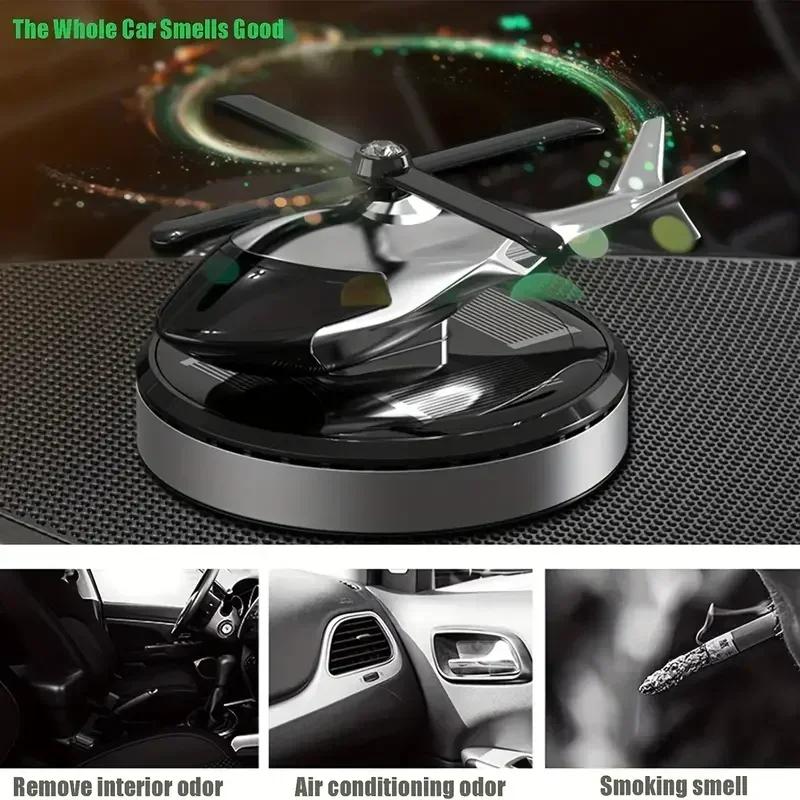 Car Air Freshener Solar Helicopter Decoration Alloy Propeller Rotating Auto Flavoring Perfume Diffuser Car Interior Accessories