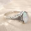 Vintage Inlaid Faux Opal Women's Ring Dazzling CopperColor Hand Carving Daily Wear Party Jewelry Anniversary Gift