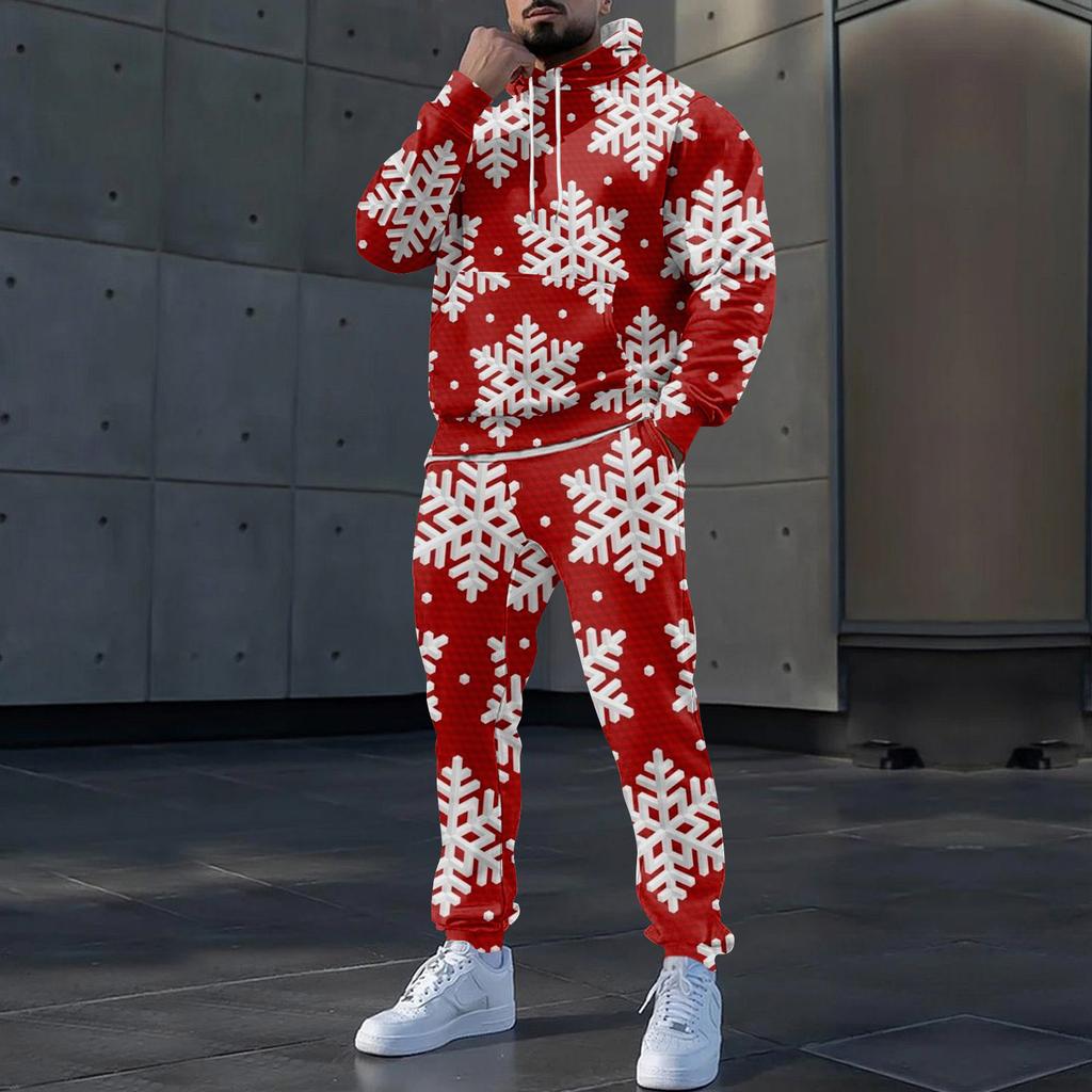 Мужские зимние рождественские принты с длинным рукавом толстовки с капюшоном толстовка брюки костюм