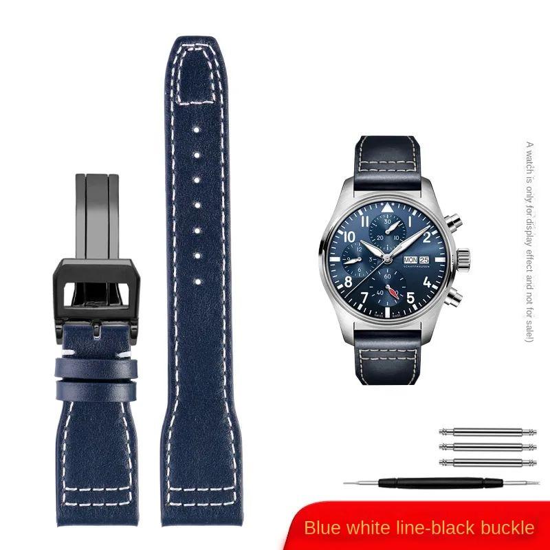 Ремешок для часов 20 мм 21 мм 22 мм для IWC Pilot Spitfire Princekin Mark дерма Черный Коричневый Ремешок из воловьей кожи Складная застежка Ремешок для часов
